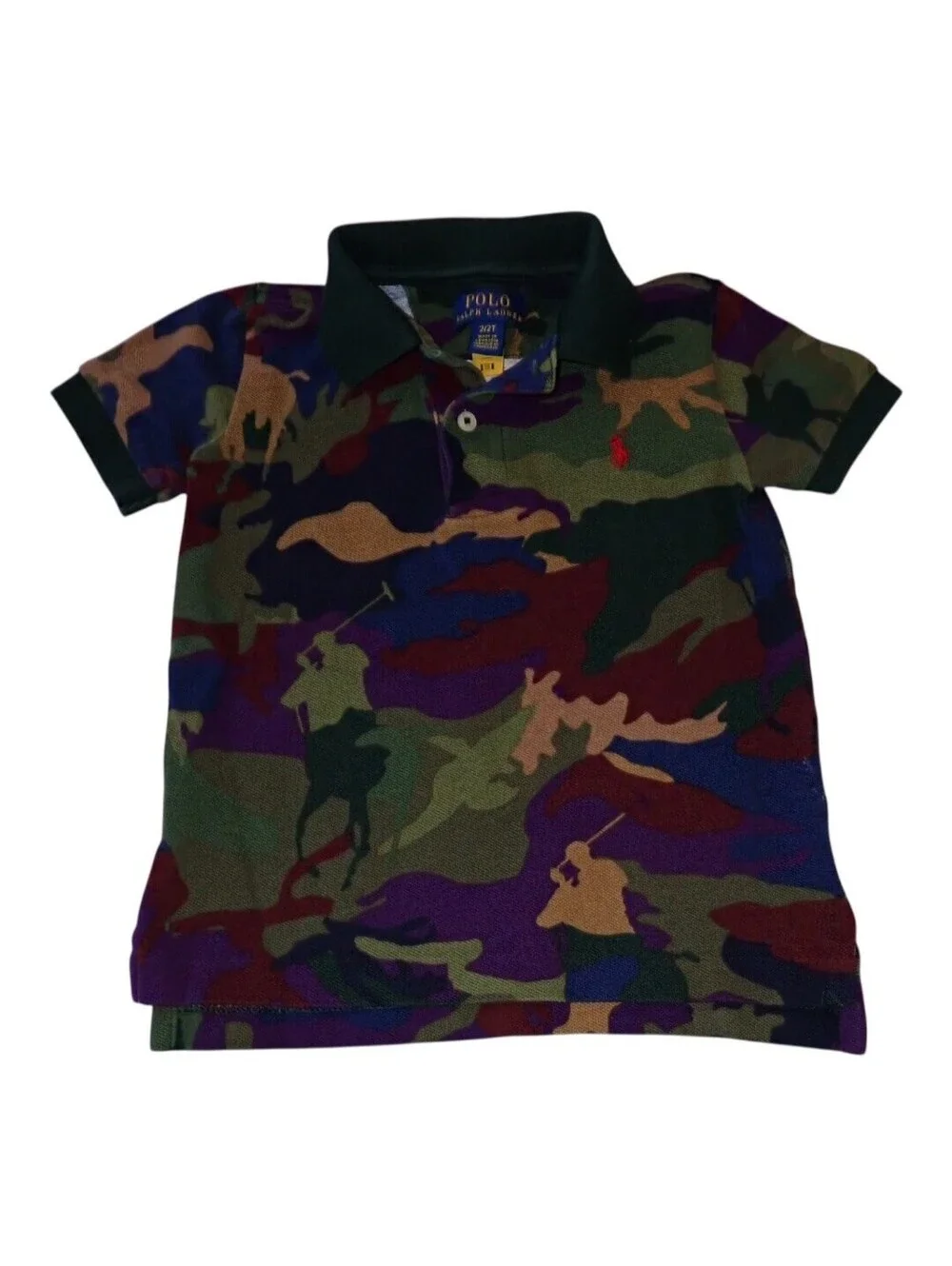 Polo Ralph Lauren Shirt Toddler 2T Camo Short Sleeve Embroidered Logo Green